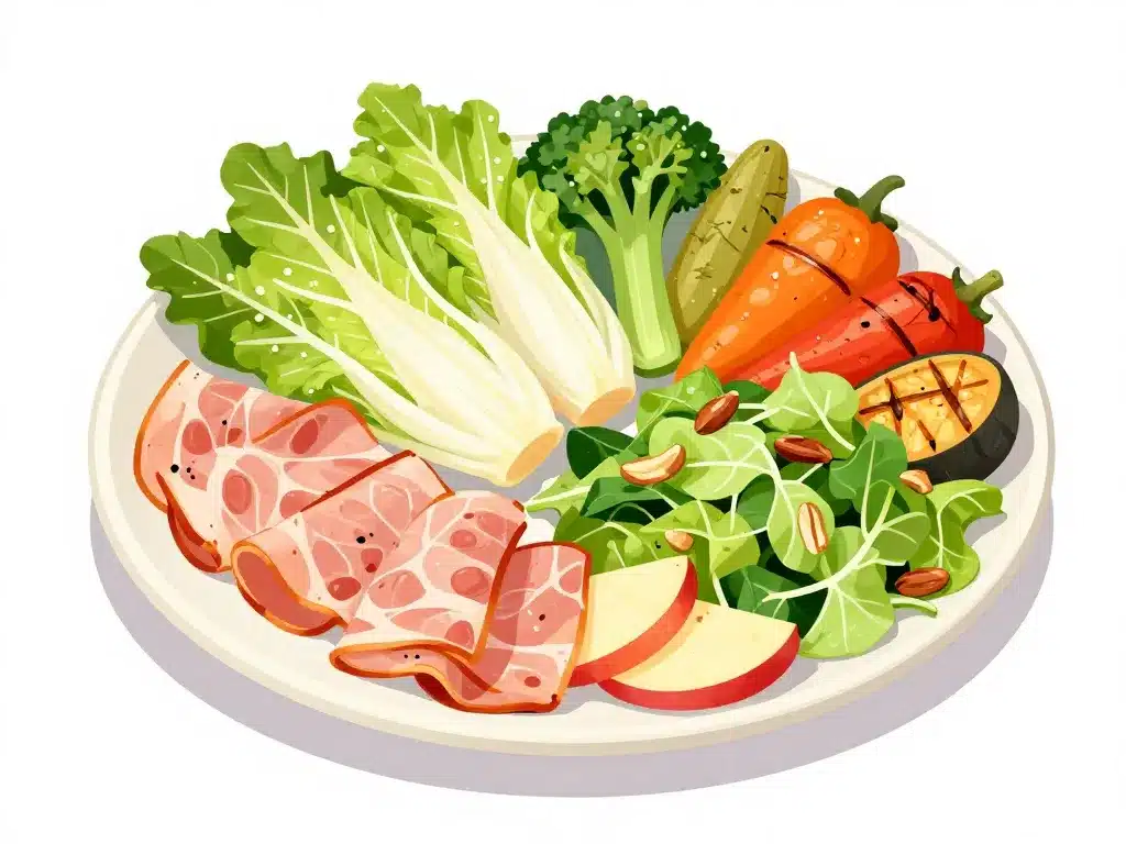 accompagnement endive jambon salade et légumes équilibrés