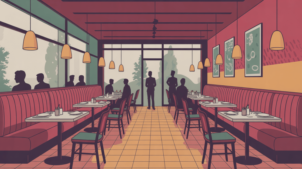 illustration stylisée banquette resto restaurant moderne