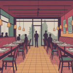 illustration stylisée banquette resto restaurant moderne