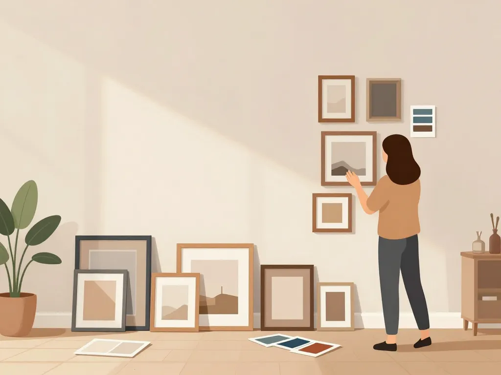 préparation mur de photos avec cadres