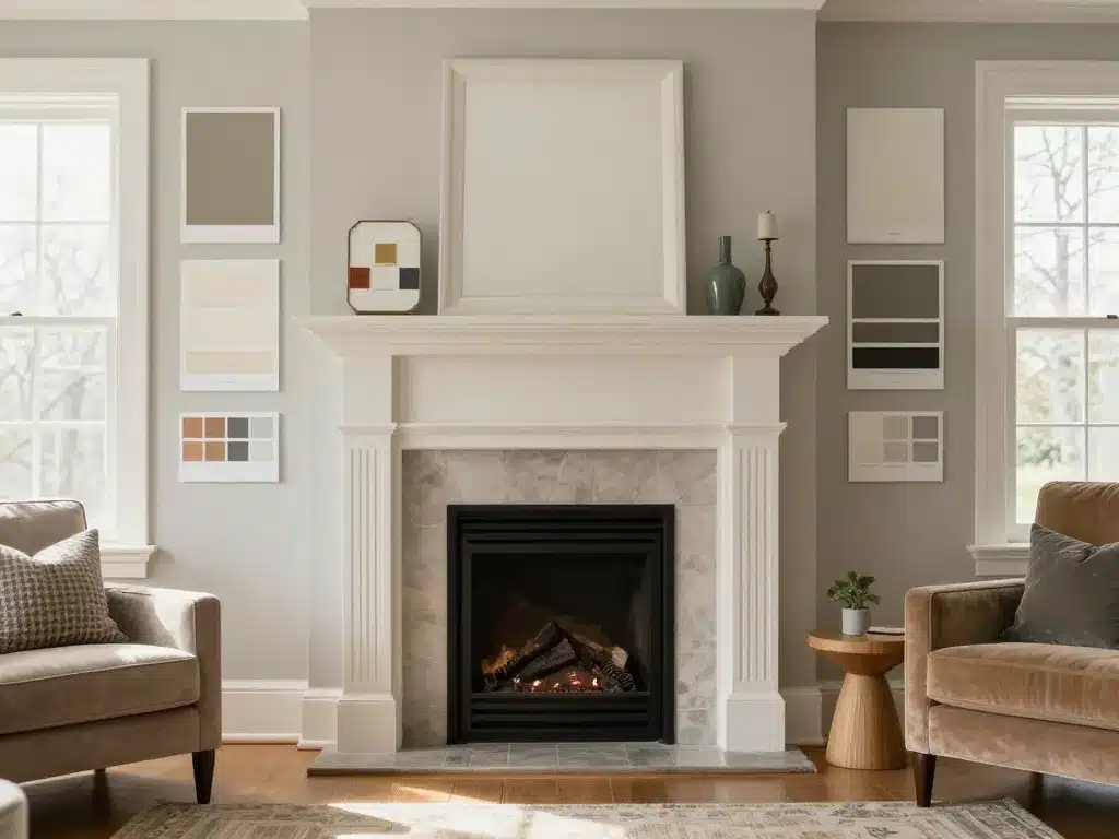 Salon avec cheminée peinte, choix couleurs et styles déco