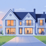 constructeur maison blanche illustration façade lumineuse