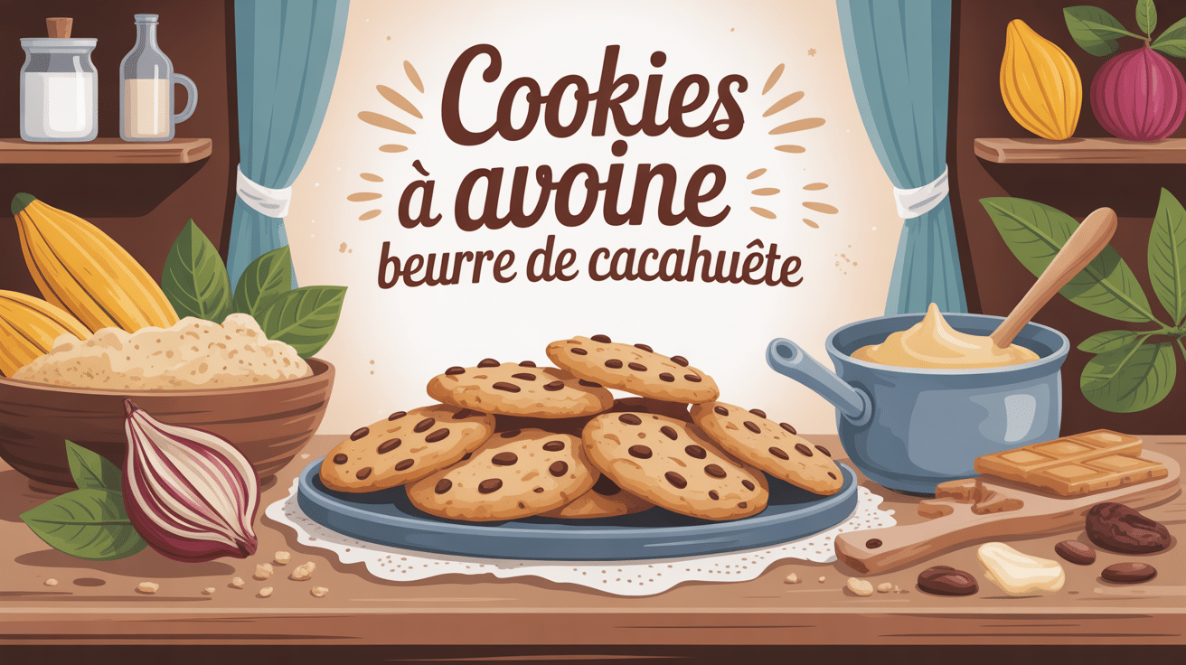 cookie avoine beurre de cacahuète ingrédients sur table rustique