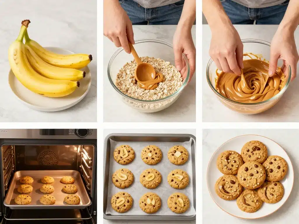 étapes préparation cookies banane avoine beurre de cacahuète en images
