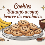illustration plateau cookies banane avoine beurre de cacahuète ambiance saine
