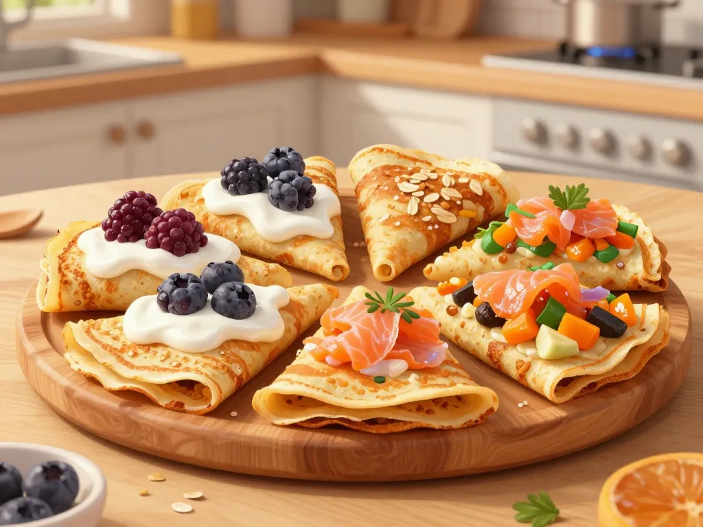 crêpe au son d'avoine version sucrée et salée sur plat