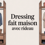 dressing fait maison avec rideau moderne et bois paniers