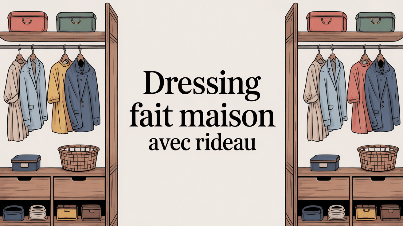 dressing fait maison avec rideau moderne et bois paniers
