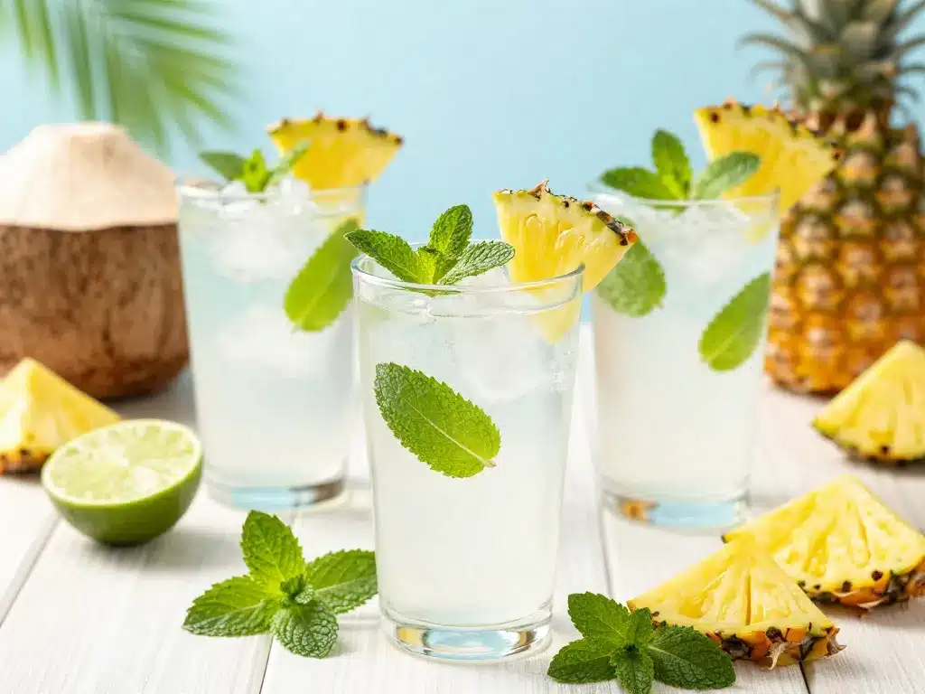 Eau de coco recette drinks tropicaux sur table d'été