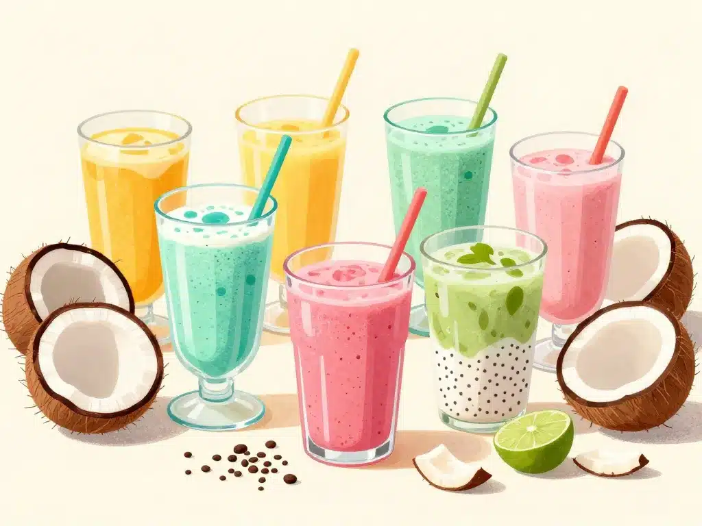 Eau de coco recette smoothies desserts chia pudding et glaces