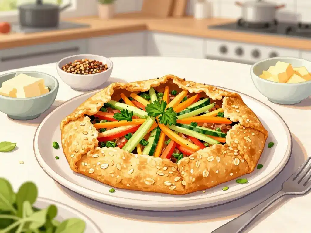 galette flocon d'avoine salée avec légumes et herbes frais