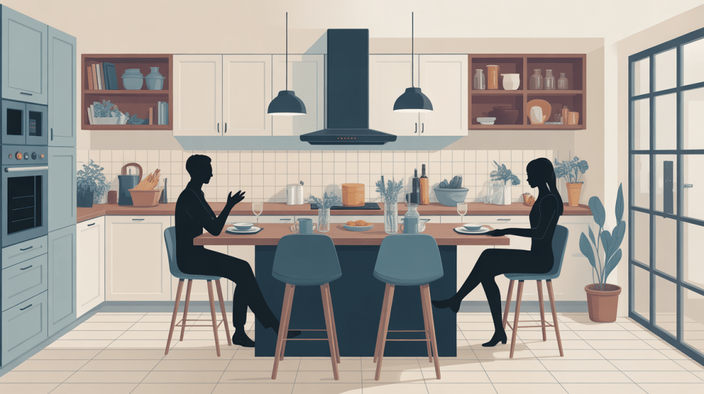 illustration hauteur table haute dans cuisine moderne