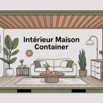 intérieur maison container chaleureux avec matériaux naturels et déco contemporaine