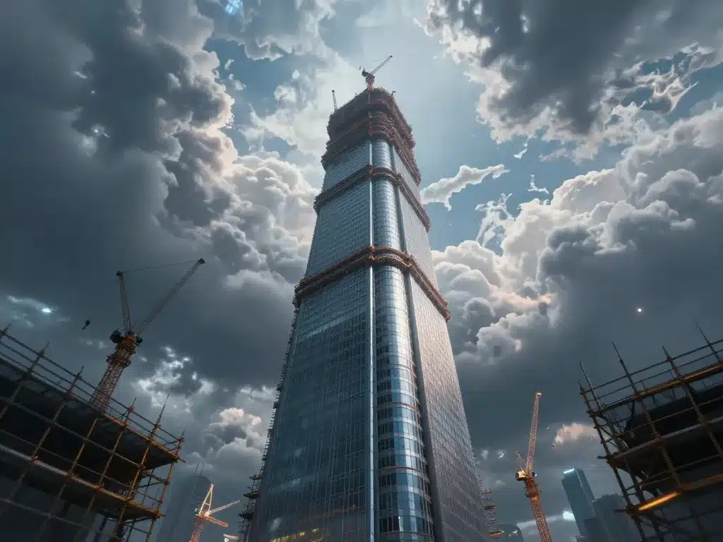 Symbolisme kingdom tower Jeddah en construction, nuages et lumière
