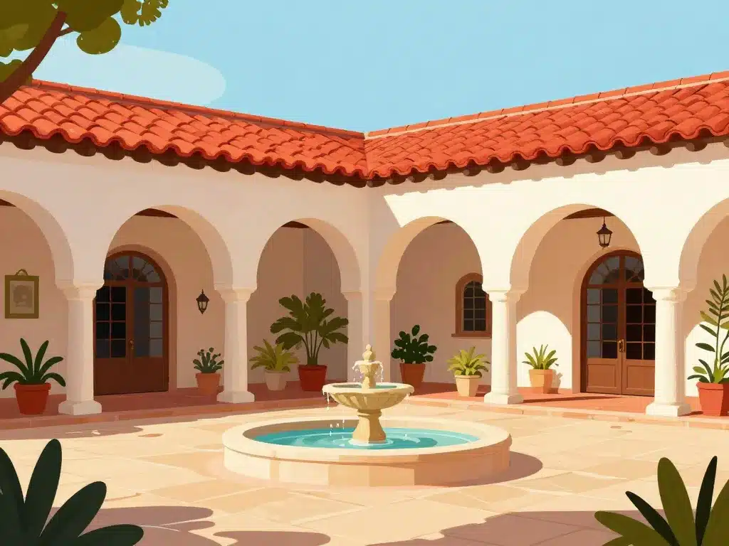 maison hacienda architecture patio arcades et lumière