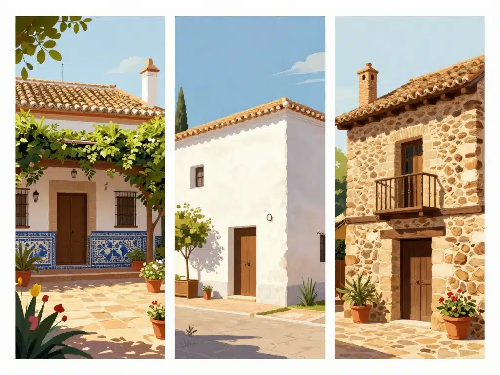Maisons typiques espagnoles andalouse ibicenca catalane illustration
