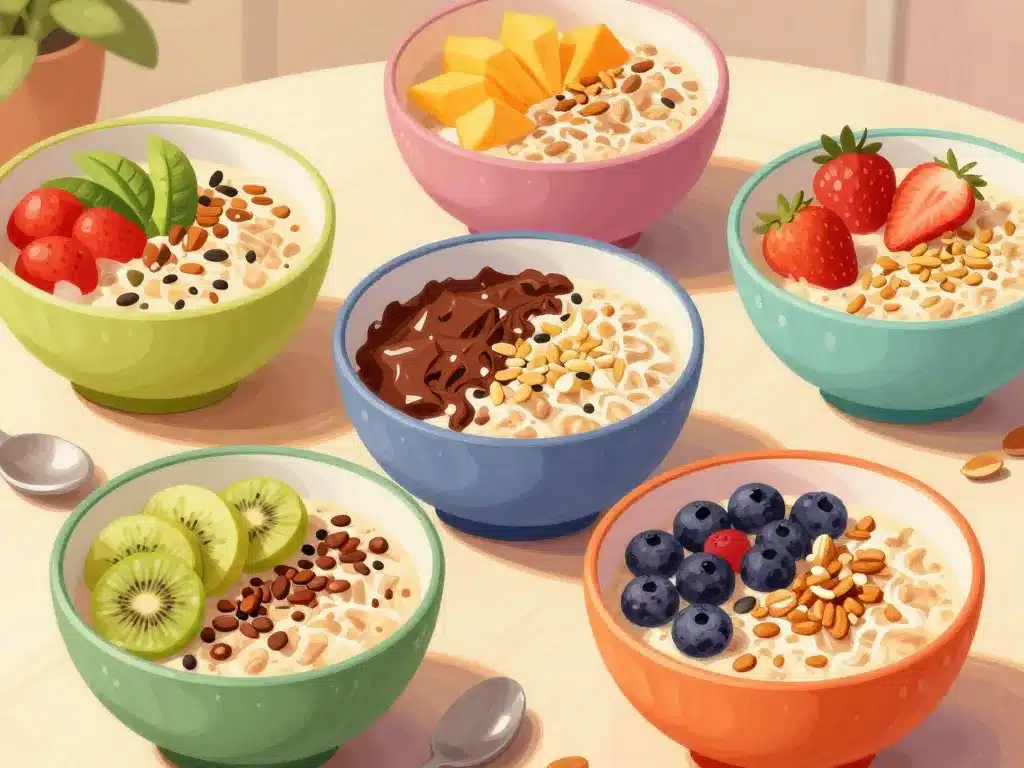 bols porridge overnight recette avec fruits et toppings variés