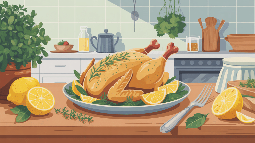 Image poulet au thym et citron sur table familiale