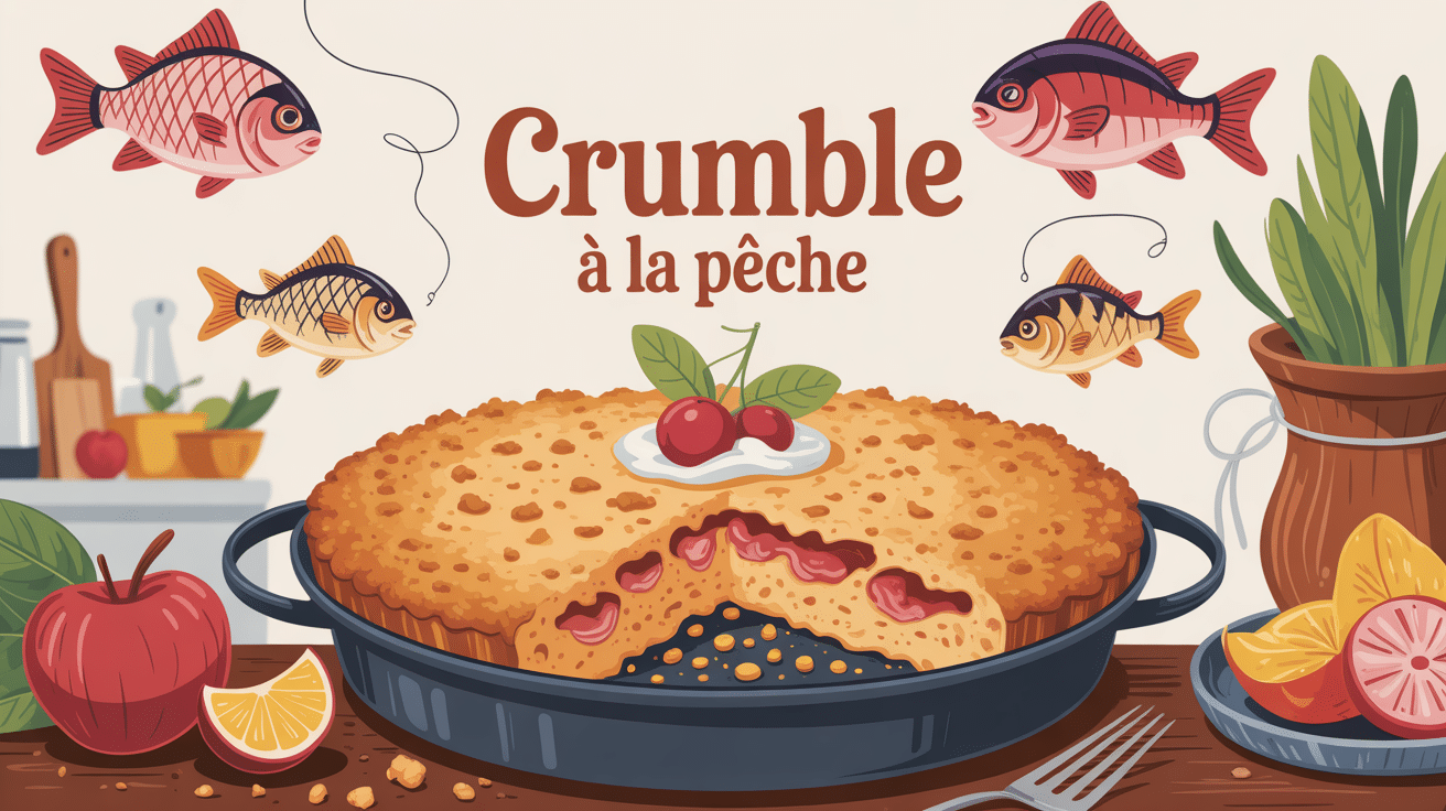 recette crumble a la peche illustrée, plat familial et pêches