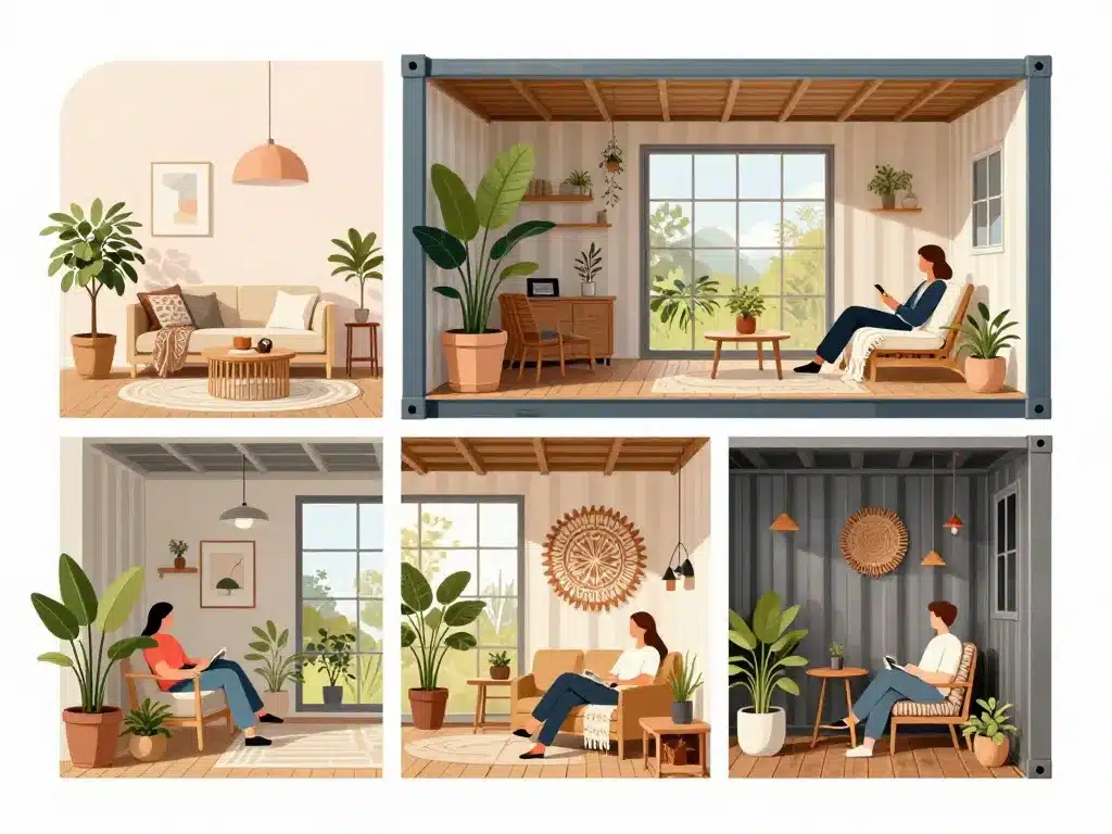 styles déco intérieur maison container scandinave bohème industriel