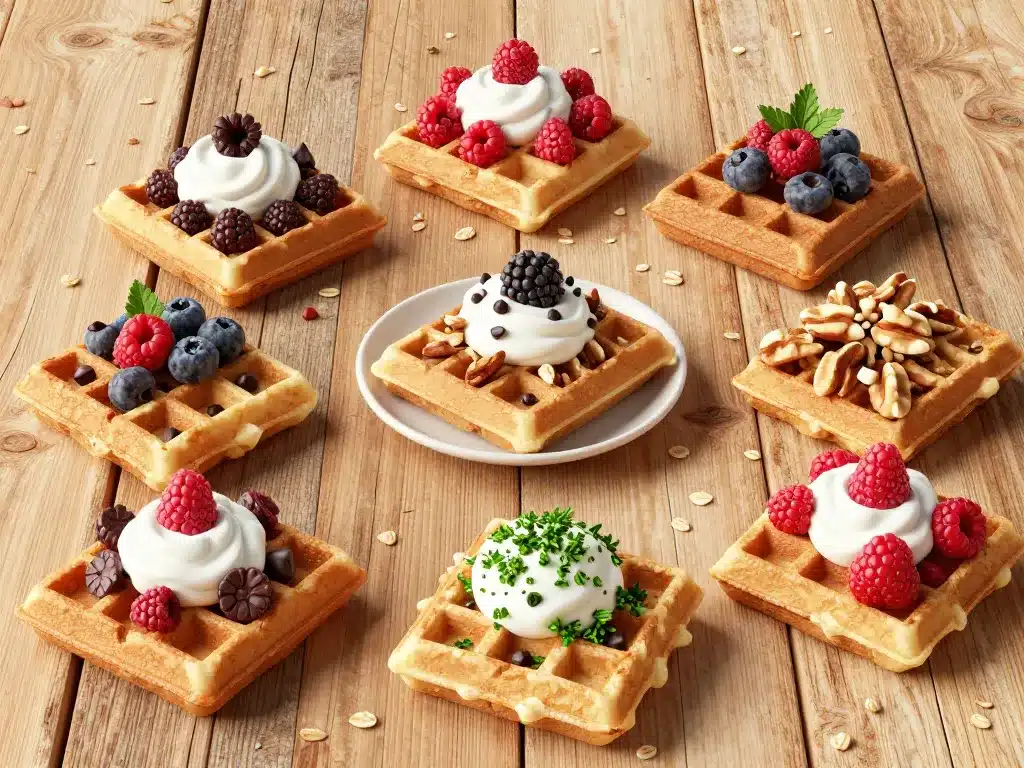 gaufre flocon d'avoine avec garnitures variées et saines