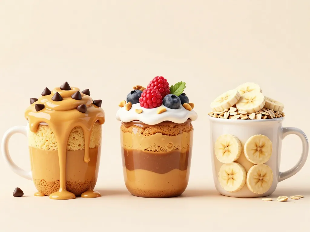 Trois versions mug cake beurre de cacahuete gourmand et healthy
