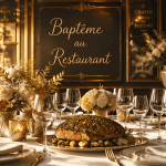 bapteme au restaurant table décorée saumon fleurs