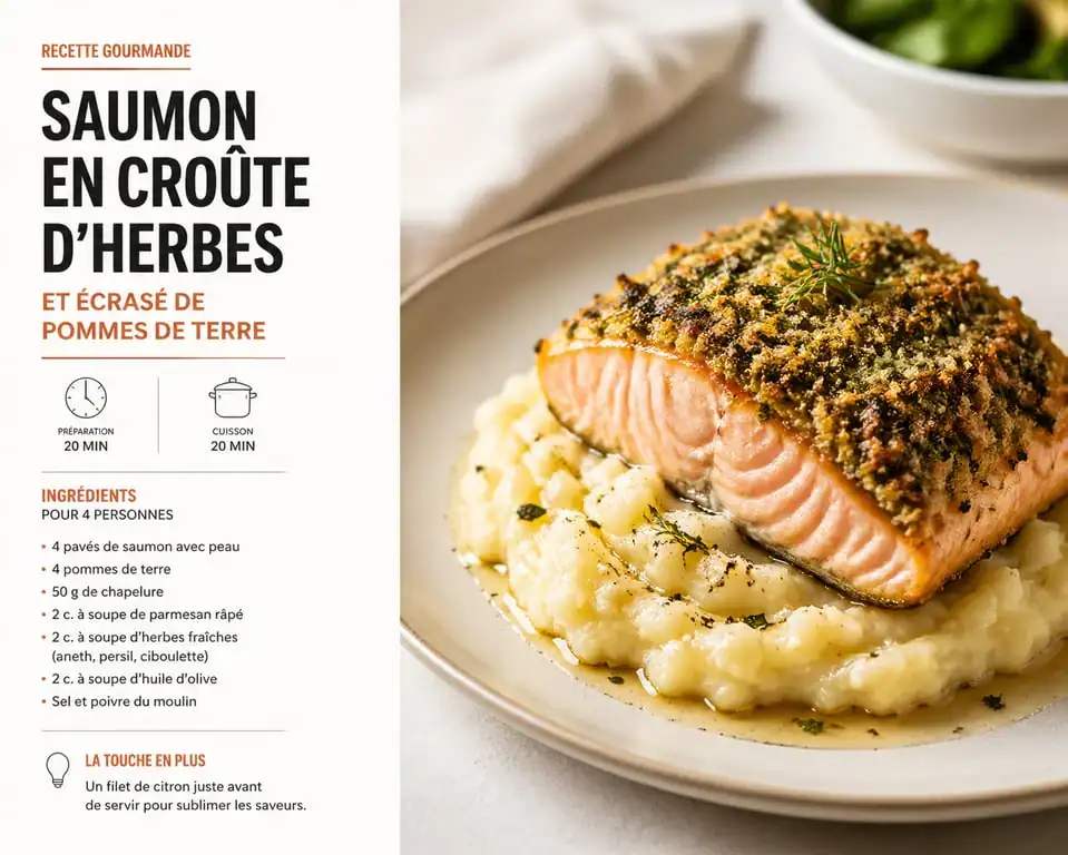 Saumon en croûte d'herbes pour un baptême au restaurant