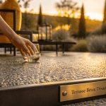 béton desactivé terrasse avec granulats et mobilier