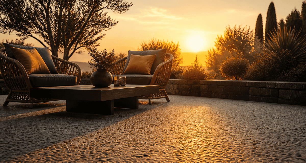 beton lavé terrasse grains galets dorés