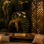 cache mur extérieur avec jardinières et panneau métal design