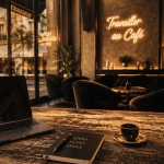 Cafe teletravail table ordinateur espresso