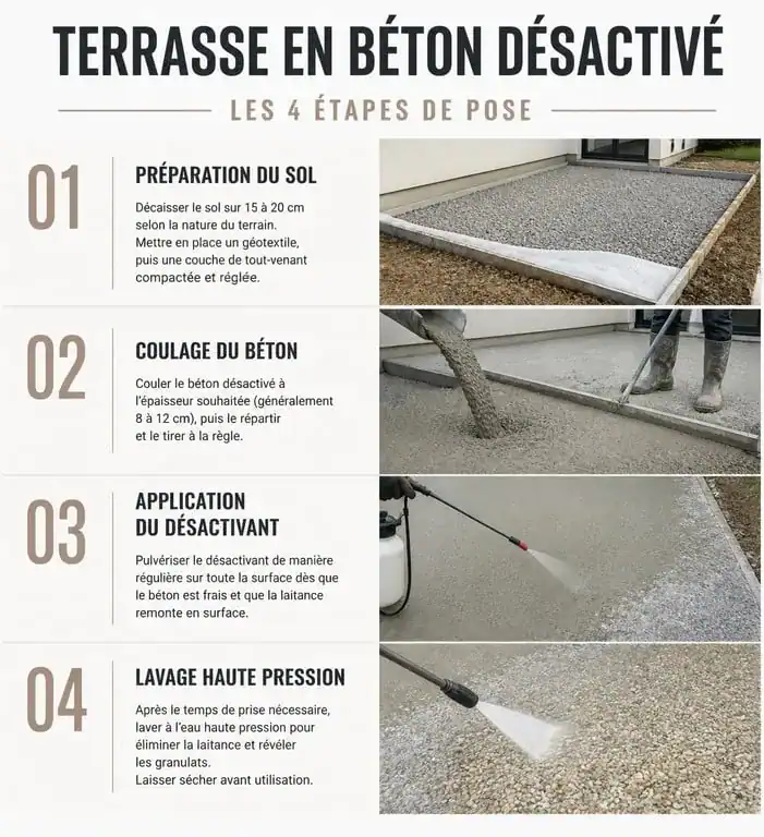 Étapes de réalisation d'une terrasse en béton désactivé