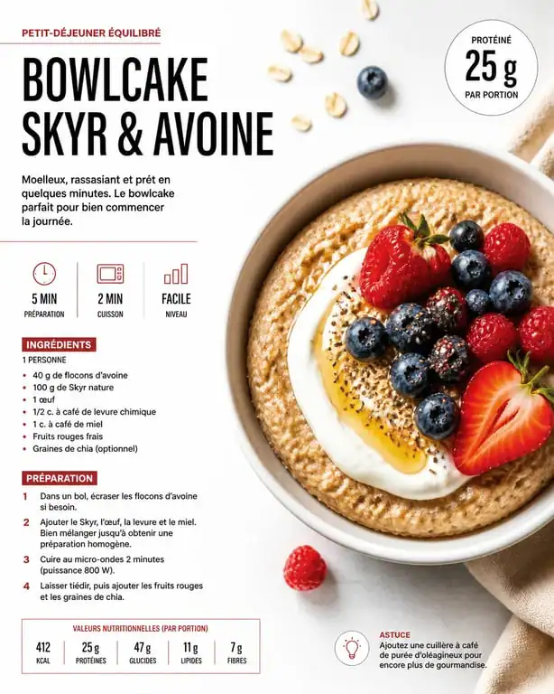 Bowlcake au Skyr et flocons d'avoine, recette riche en protéine pour la musculation