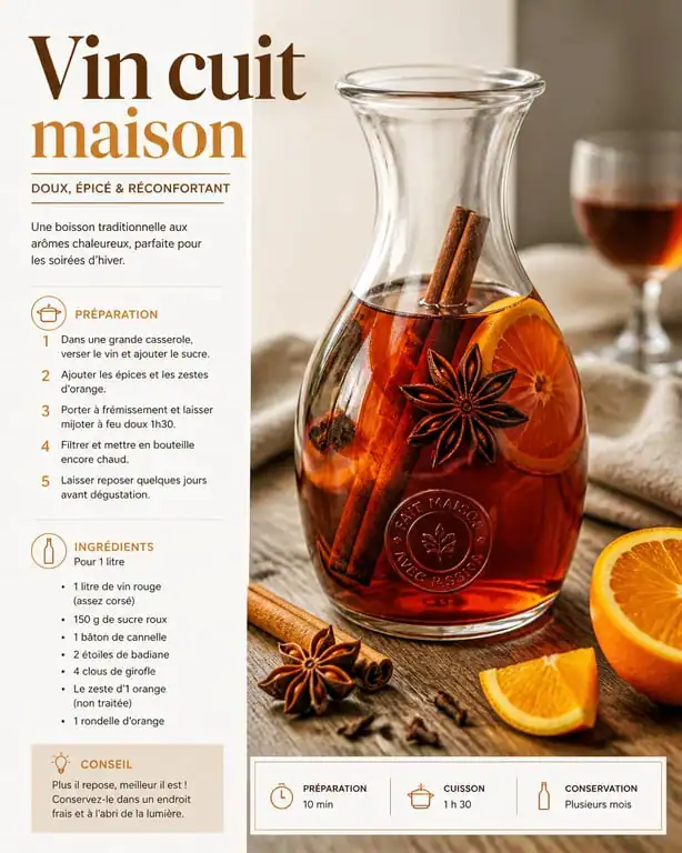 Verre de vin cuit apéritif français avec épices et orange