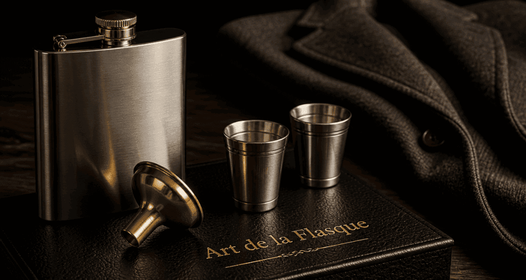flasque alcool acier inoxydable sur cuir noir
