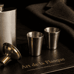 flasque alcool acier inoxydable sur cuir noir