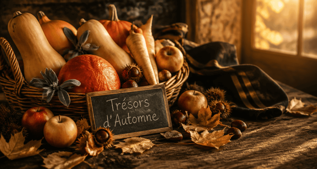 fruit et legume automne panier courges pommes