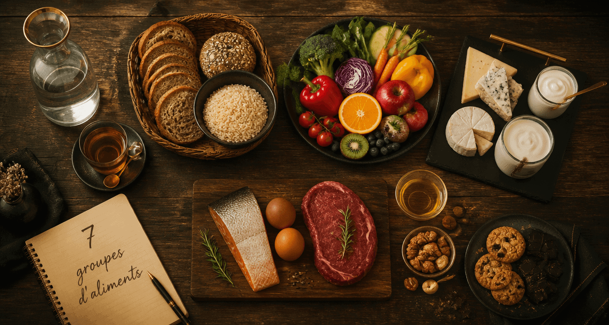 les 7 groupes d aliments tableau sur une table