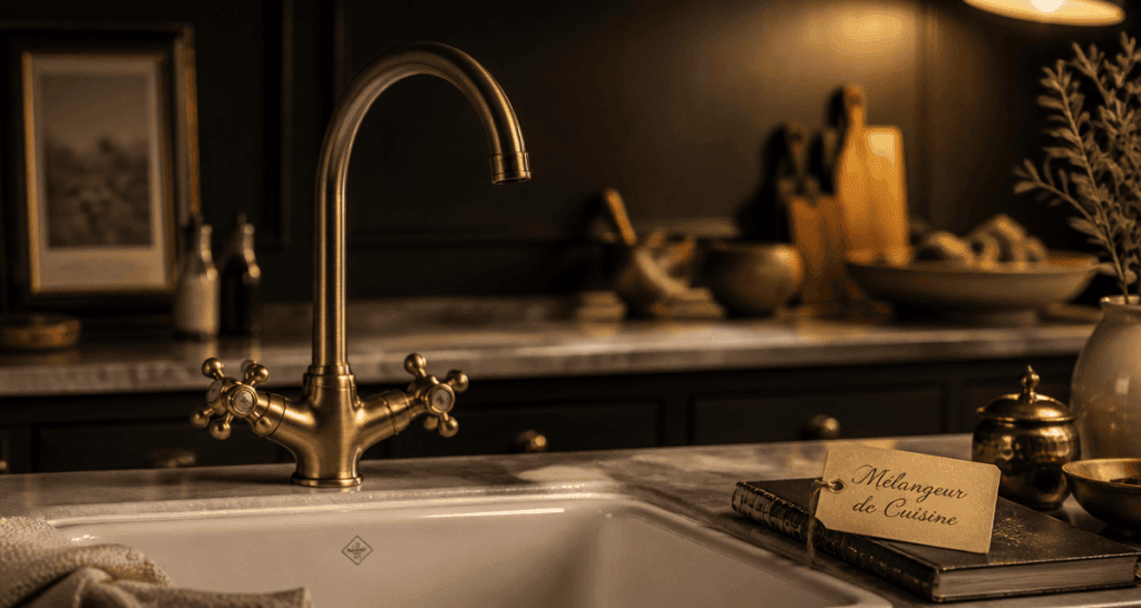 melangeur robinet cuisine laiton brosse sur evier