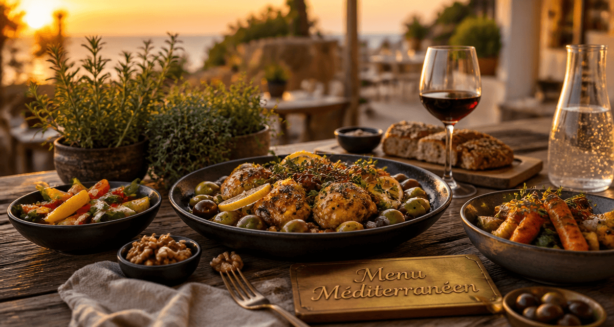 menu type regime mediterraneen table repas convivial