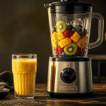 mixeur fruit inox avec smoothie et fruits frais