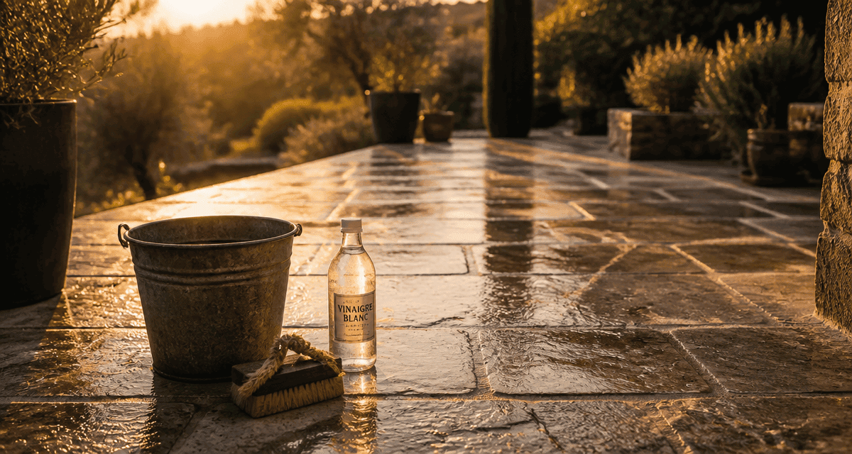 nettoyage dalle terrasse vinaigre blanc seau brosse
