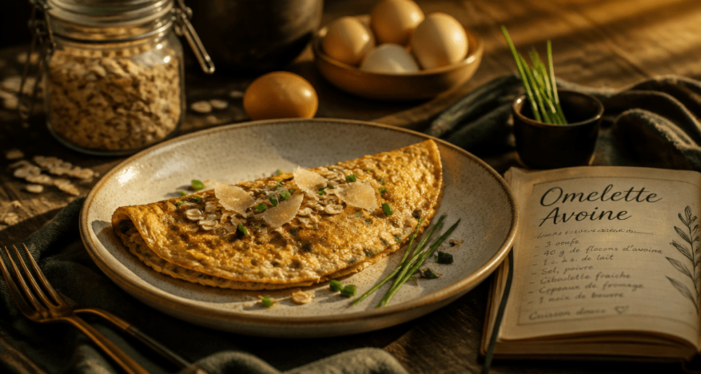 Omelette flocon d'avoine dorée sur assiette