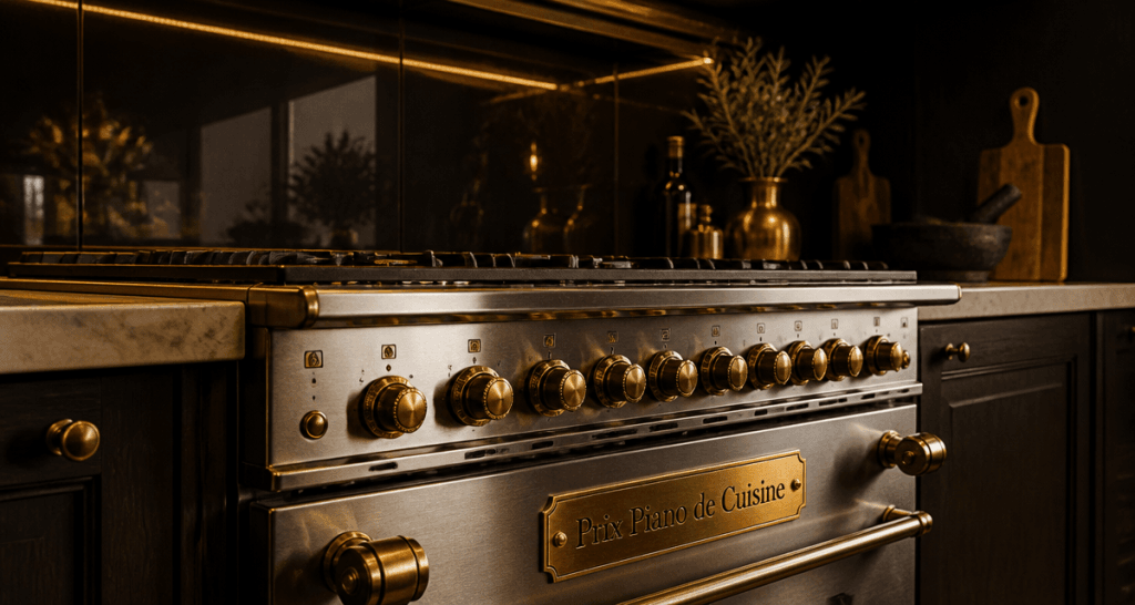 prix piano cuisine inox laiton boutons dorés