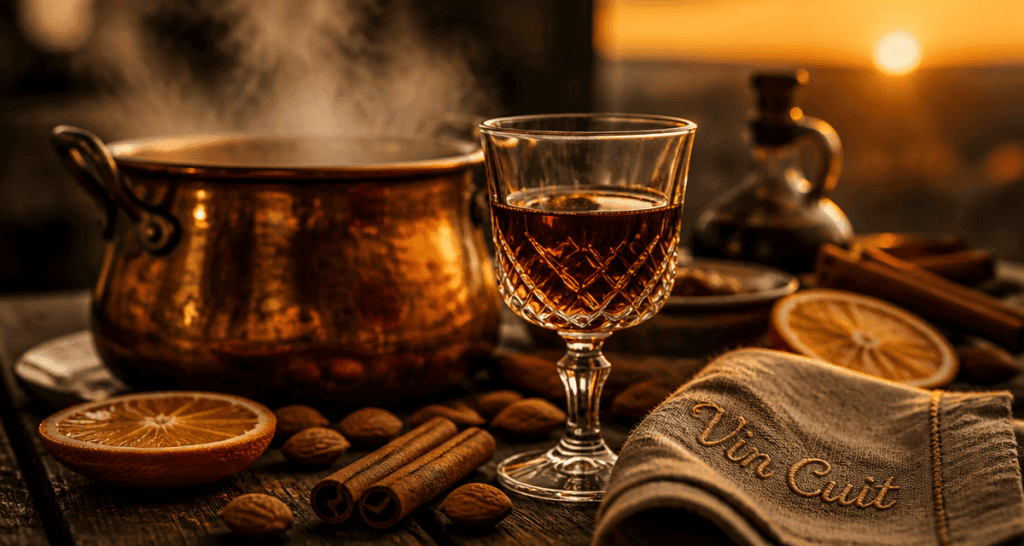 Verre de vin cuit apéritif français sur table