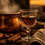 Verre de vin cuit apéritif français sur table