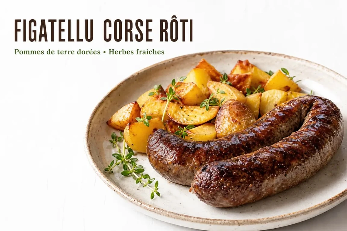 Recette de figatelli au four avec pommes de terre rôties dans un plat en céramique