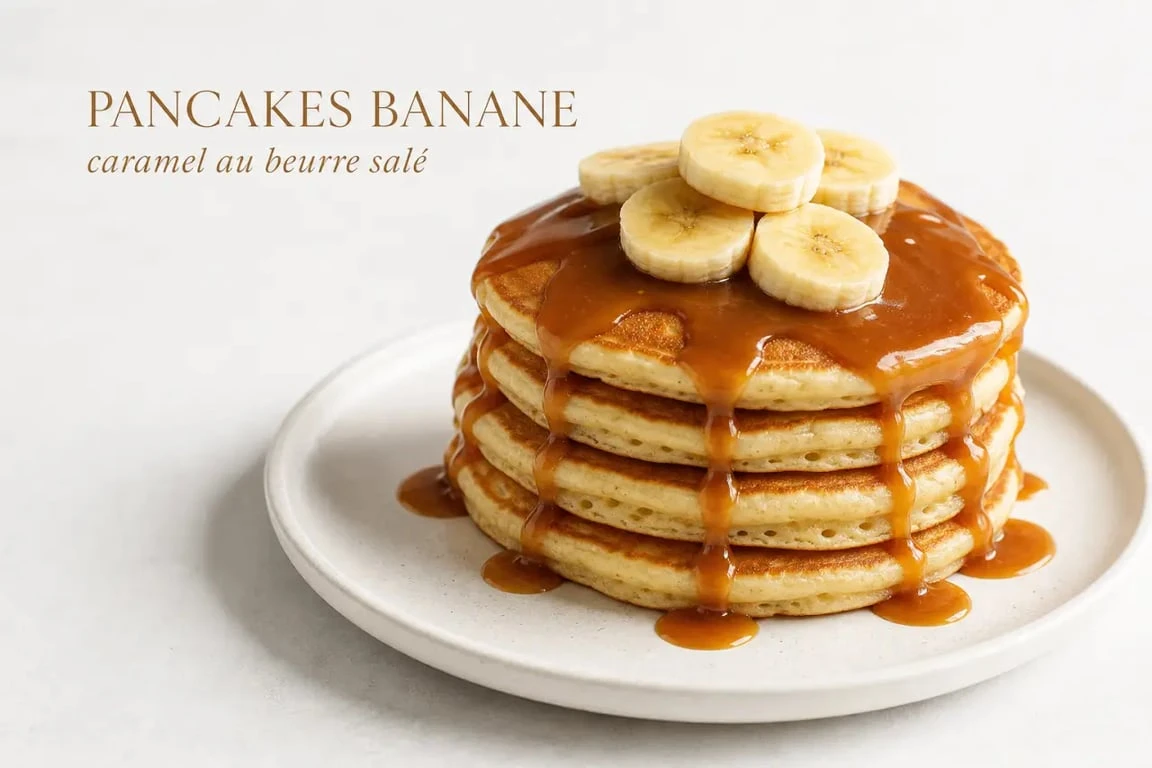 Recette pancakes Cyril Lignac à la banane avec sauce caramel