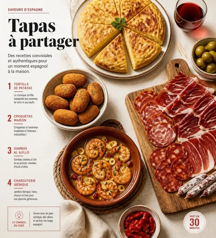Assortiment varié de tapas espagnols traditionnels sur une table de dégustation